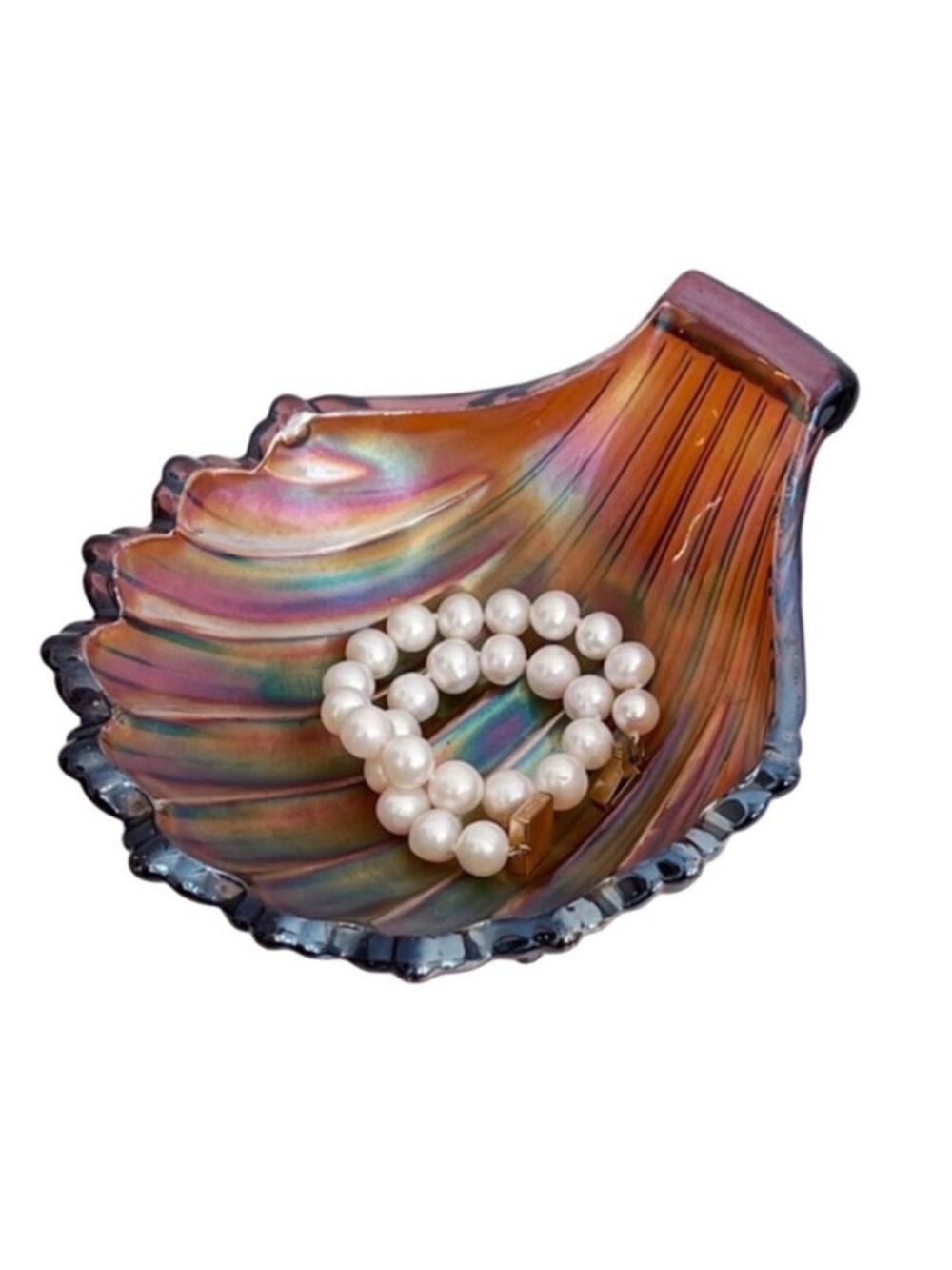 Vintage Amethyst Carnival Shell Glass Trinket Dish